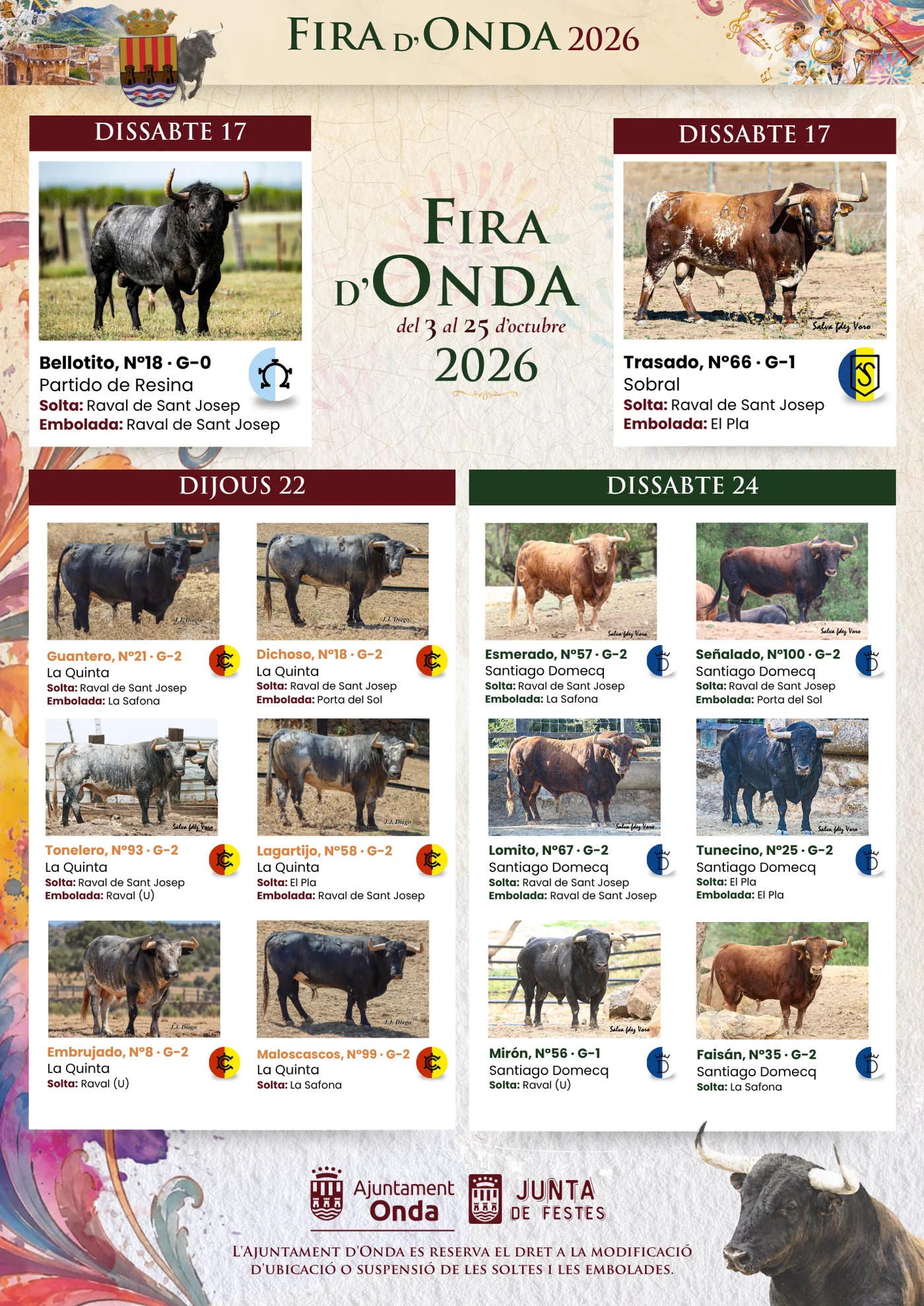 Cartel oficial de los toros municipales de 2026