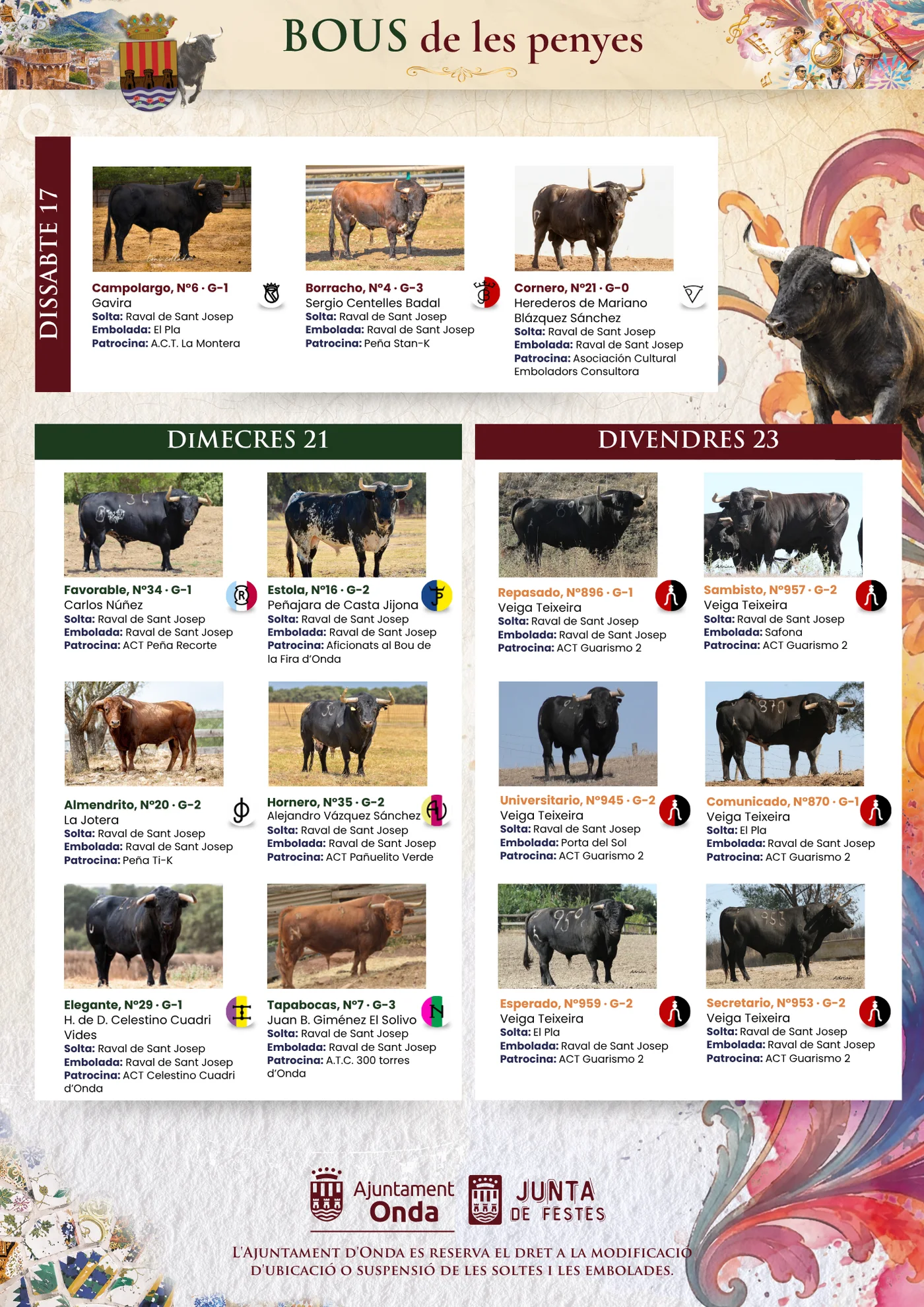 Cartel oficial de los toros de las peñas de 2026