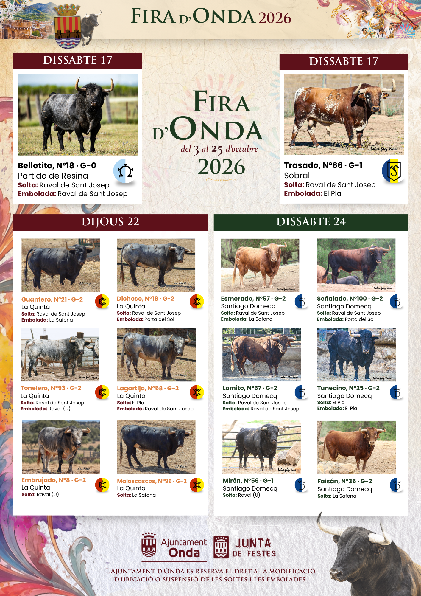 Cartel taurino de la Fira d'Onda 2026